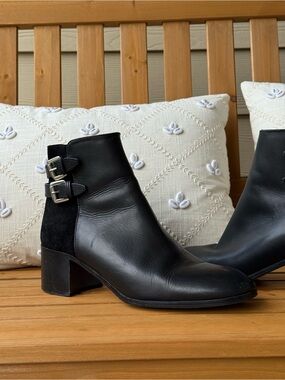 Grigiarancio Black Italian Leather & Suede Double Buckle Ankle Boots